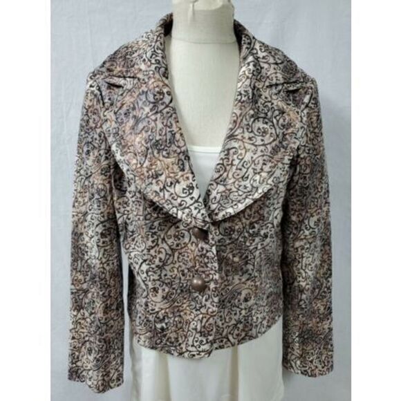 V Christina Beige Blazer Size XL Brown Paisley 2 Button - Picture 1 of 10